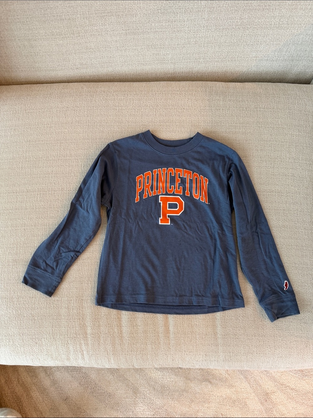 League Kids Long Sleeve Shirt - Navy with Orange Princeton Logo